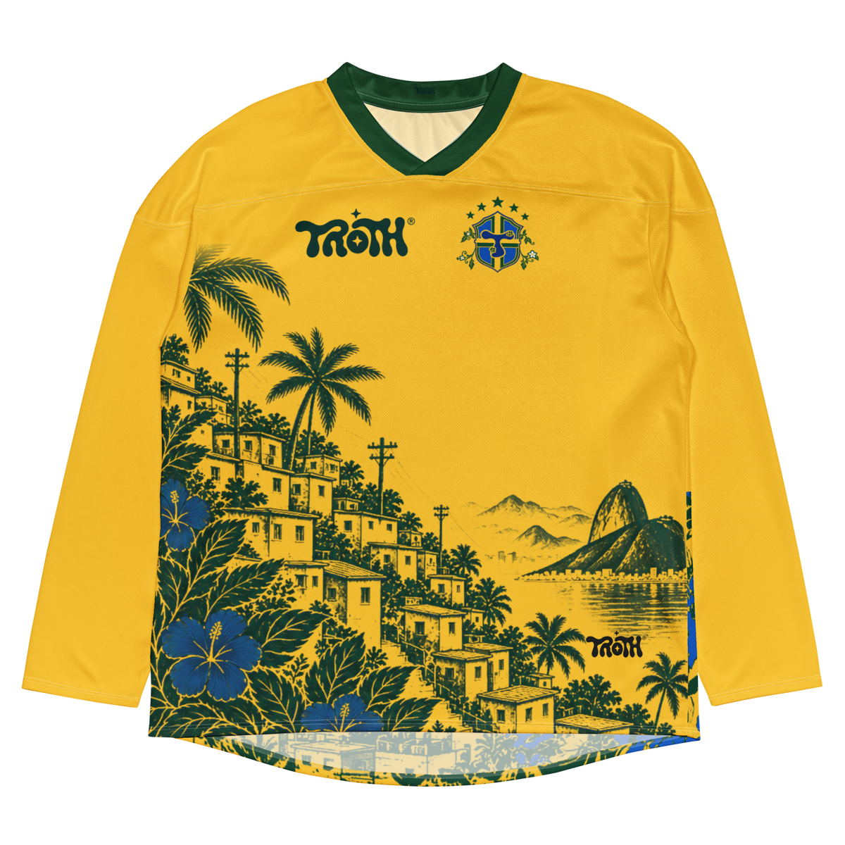 BRAZIL 001 Long — maillot de football rétro à manches longues jaune et vert TROTH®, vue avant