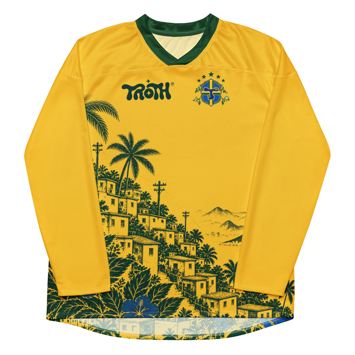 BRAZIL 001 Long — maillot de football rétro à manches longues jaune et vert TROTH®, vue arrière